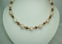 Vintage 30s Art Glass Cream and Brown Gold Flecked Glass Bead Necklace