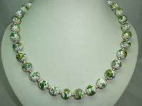 White Green Blue & Gold Cloisonne Flower Bead Necklace