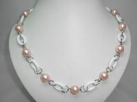 Vintage 70s Style Pink Faux Pearl and White Lucite Chain Link Necklace