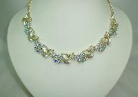 Vintage 50s Beautiful AB Diamante Floral Link Goldtone Necklace