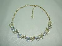 Vintage 50s Beautiful AB Diamante Floral Link Goldtone Necklace