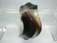 Vintage 80s Chunky Wide Brown Swirl Design Resin Lucite Cuff Bangle 