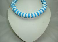 Vintage 60s Chunky Turquoise Blue + White Lucite Bead Collar Necklace