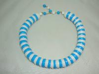 Vintage 60s Chunky Turquoise Blue + White Lucite Bead Collar Necklace
