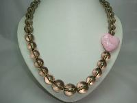 Fabulous Chunky Lucite Bead Pink Heart RibbonTie Necklace