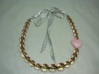 Fabulous Chunky Lucite Bead Pink Heart RibbonTie Necklace