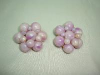 Vintage 50s Chunky Marbled Pink Lucite Flower Shaped Clip On Earrings