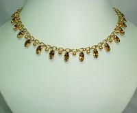 Vintage 50s Quality Amber Brown Marquis Diamante Drop Gold Necklace 
