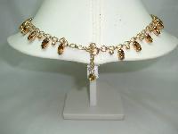 Vintage 50s Quality Amber Brown Marquis Diamante Drop Gold Necklace 