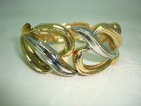 Vintage 80s Stylish Wide Silver and Gold Fancy Cuff Clamper Bracelet 