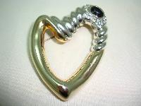 Large Contemporary Gold and Silver Diamante Stylised Heart Brooch Fab!