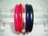 Vintage 70s Red Pink Black Clear and Navy  Set of Plastic Bangles 