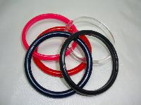 Vintage 70s Red Pink Black Clear and Navy  Set of Plastic Bangles 