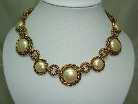 1980s Chunky Faux Pearl and Gold Chain Link Collar Necklace Stunning!