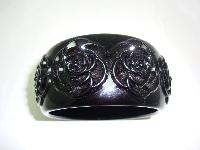 Fabulous Chunky Wide Black Carved Roses Plastic Bangle Statement Piece