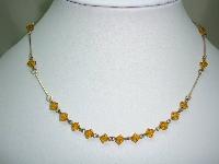1930s Delicate Rolled Gold Link Amber Crystal Glass Bead Necklace 