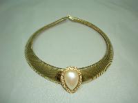 1980s Wide Flexible Faux Pearl Diamante Cleopatra Collar Gold Necklace