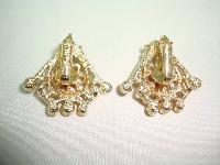 Vintage 60s Signed Sarah Cov Fab Red Diamante Gold Clip On Earrings 