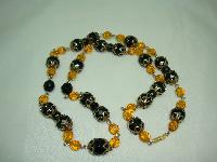 Vintage 50s Stunning Black  Glass and Citrine Crystal Bead Necklace