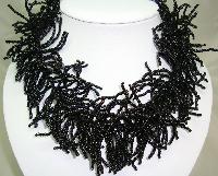 Designer Wide Black Glass Seed Bead Collar Necklace Statement Piece!