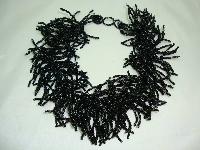 Designer Wide Black Glass Seed Bead Collar Necklace Statement Piece!