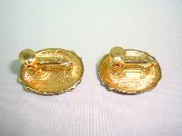 Vintage 80s Signed Napier Black Enamel and Gold Oval Clip On Earrings