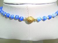 Pretty 30s Art Deco Vibrant Blue Art Glass Hand Knotted Bead Necklace 