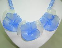 1970s Amazing Chunky Blue and Clear Lucite Flower Statement Necklace 