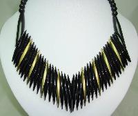 Vintage 60s Black and Gold Lucite Plastic V Shaped Statement Necklace