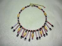 1960s Pink and Grey Glass and Wood Bead Drop Flexible Choker Necklace 