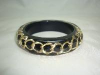 Stylish and Unusual Black and Clear Lucite Gold Chain Inset Bangle 