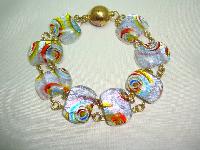 Quality Colourful Murano Foil Glass Bead Bracelet Magnetic Clasp Fab!