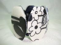 Wide Black and White Abstract Floral Design Acrylic Cuff Bracelet Fab!