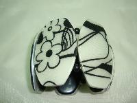Wide Black and White Abstract Floral Design Acrylic Cuff Bracelet Fab!