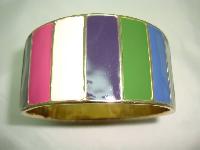 1980s Heavy Multicoloured Enamel Wide Goldtone Striped Bangle Quality!