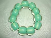 Unusual and Quirky Chunky Green and Clear Lucite Bead Stretch Bracelet