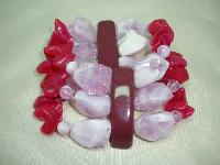 Fabulous Chunky Shades of Pink and Maroon Lucite Stretch Cuff Bracelet