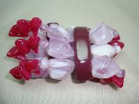Fabulous Chunky Shades of Pink and Maroon Lucite Stretch Cuff Bracelet