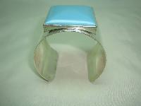 Contemporary Wide Turquoise Lucite Set Silvertone Cuff Bangle Stunning