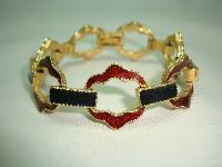 1980s Signed Avon Black and Gold Enamel Fancy Link Goldtone Bracelet