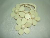 Fab Wide 4 Row Cream Bead Large Articulated Flowers Stretch Bracelet 
