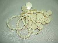 Fab Wide 4 Row Cream Bead Large Articulated Flowers Stretch Bracelet 