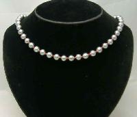£11.00 - Vintage 50s Grey Faux Pearl Glass Bead Choker Necklace