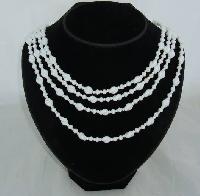 £18.00 - Vintage 50s Graduating Four Row White Glass Twist Bead Necklace WOW
