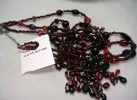 Warehouse 30s Style 3 Row Red Black Glass Bead Flapper Necklace New!