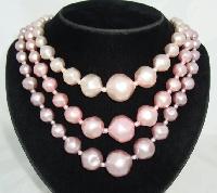 Vintage 50s Chunky 3 Row  Shades of Pink Faux Pearl Bead Necklace