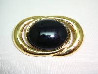 Vintage 80s Signed Monet Black Lucite Goldplated Oval Swirl Brooch