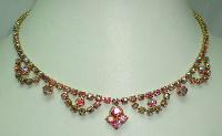 Vintage 50s Fab Pink AB Diamante Cascade Drop Necklace