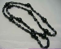 1950s Long Black & Grey Marble Lucite Bead Necklace WOW