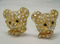 £12.00 - Vintage 80sTeddy Bear Head Diamante Clip On Earrings